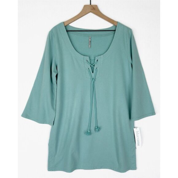 Blue Canoe Top‎ Womens XL Blue Knit Organic Cotton Tunic Beach Tropical Cover Up - Picture 1 of 15